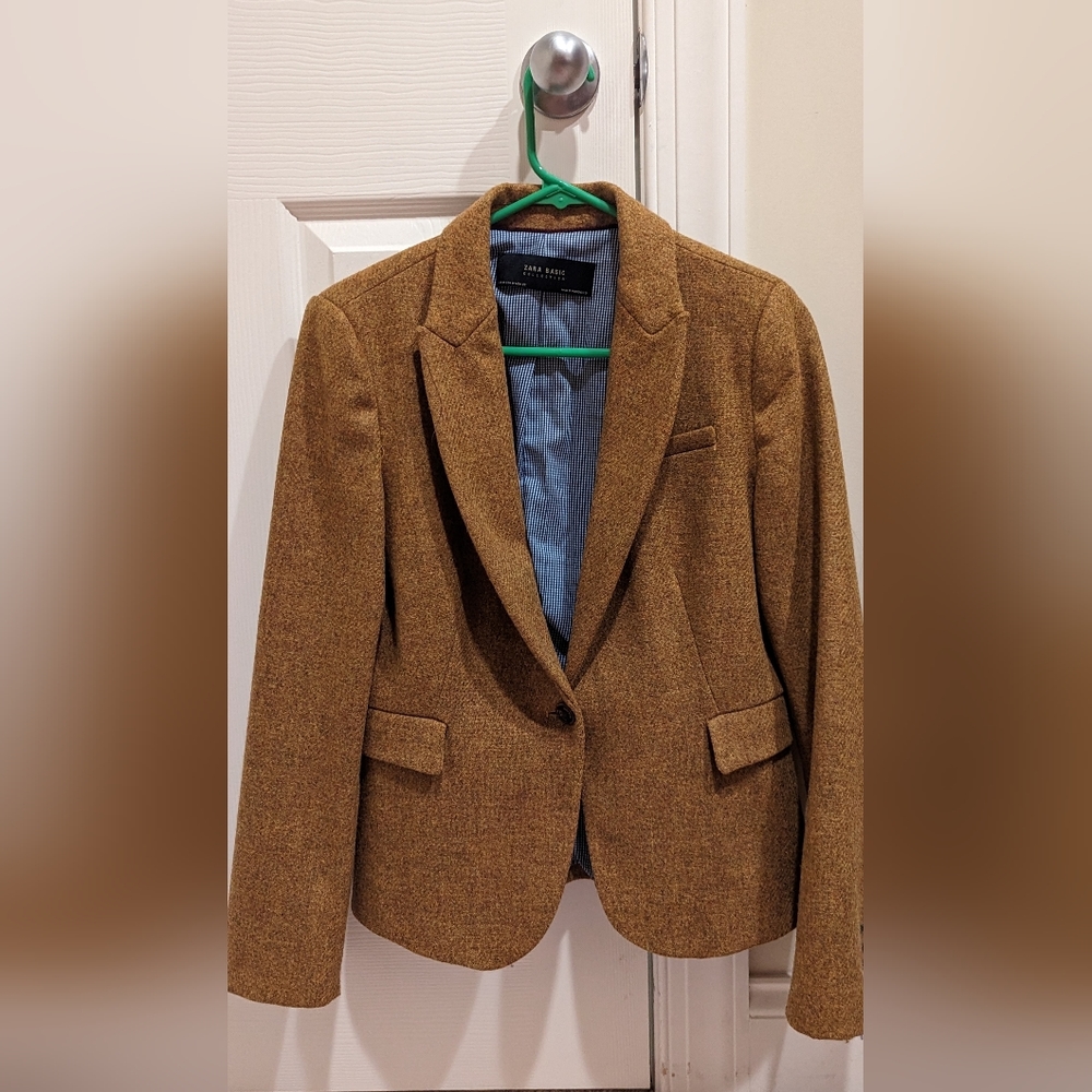 Zara Shetland wool jacket size medium yellow mustard blazer